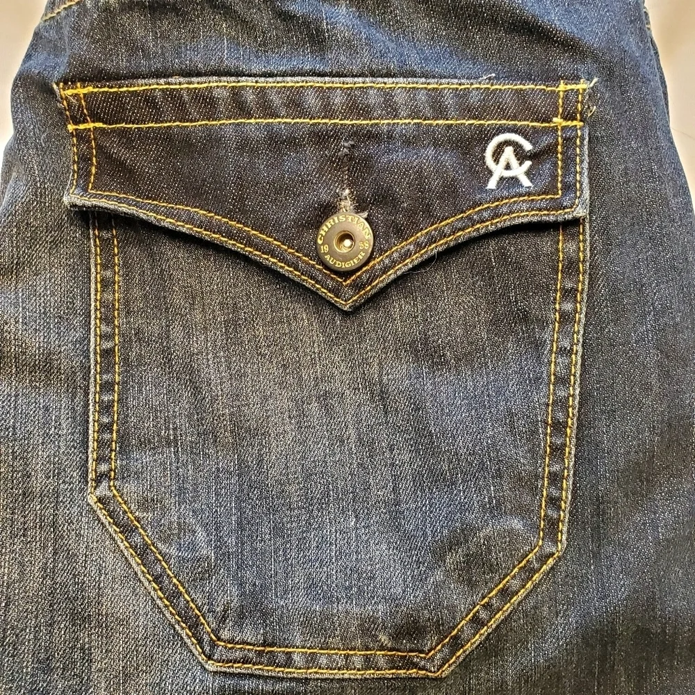 Christian Audigier Denim Blue Jeans Straight Leg Mens Size 32x32 Dark Vtg Wash